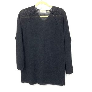 Lord & Taylor Sweater Tunic Top Black V Neck Knit